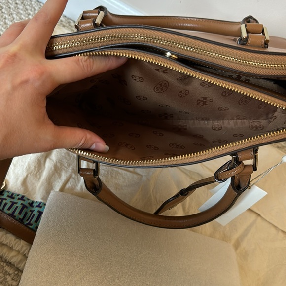 Tory Burch Tigers Eye Brown Saffiano Leather Robinson Mini Double-Zip Tote - Picture 17 of 17